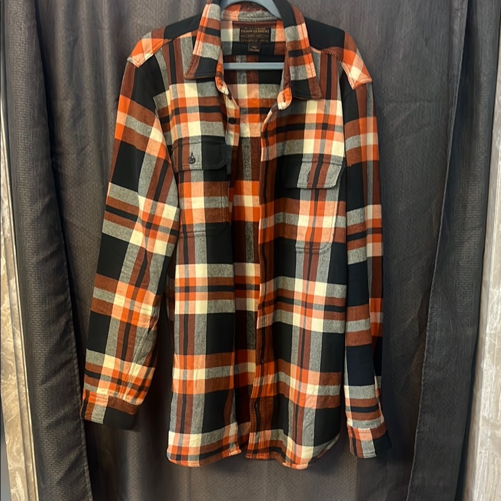 Filson Orange and Forest Green Plaid Heavy Flannel